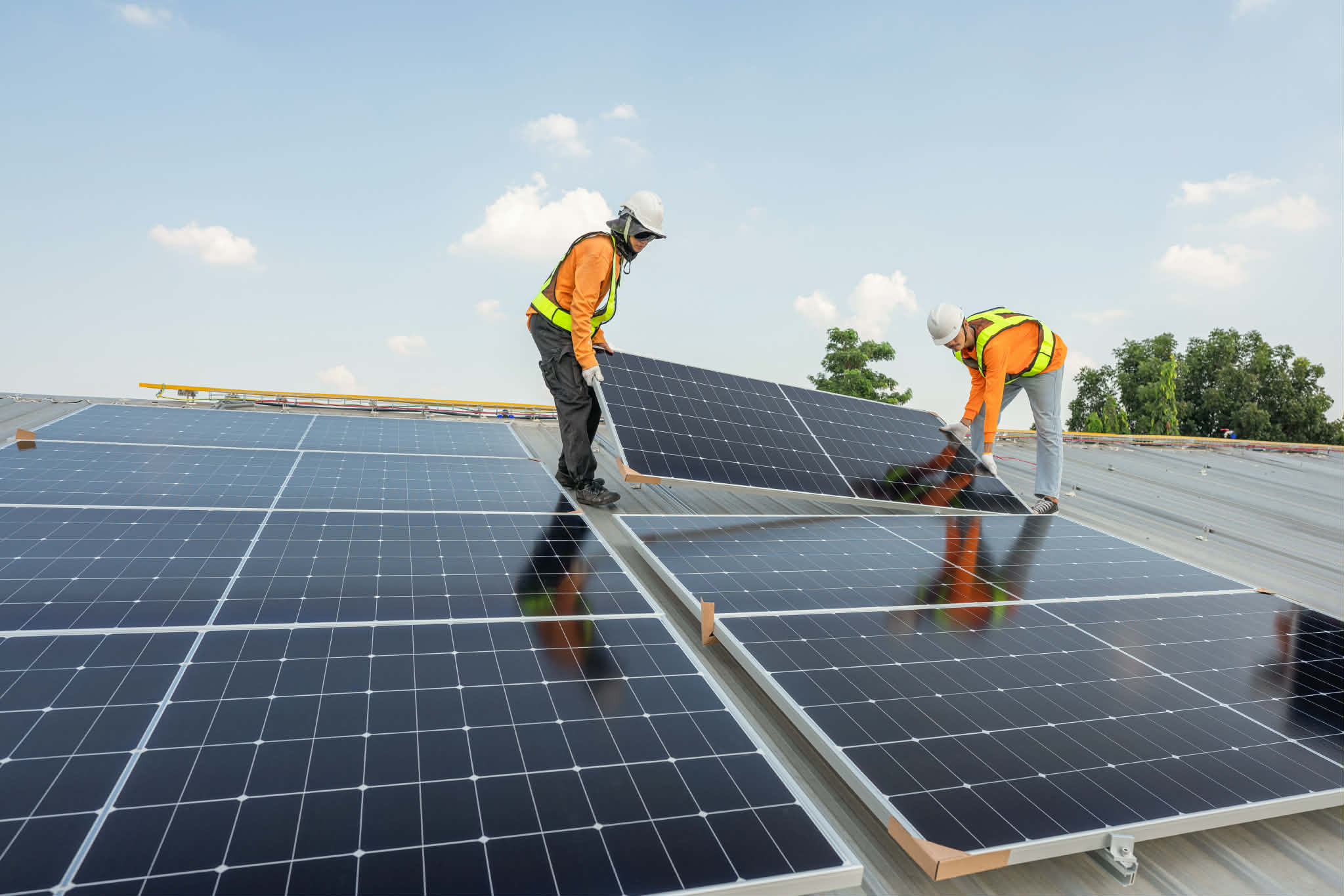 Solar panel installation on roof
